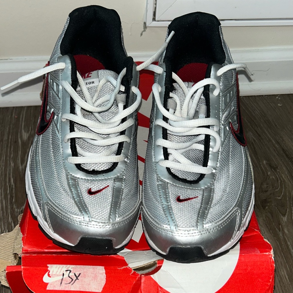 Nike Metallic Silver and Crimson Sneakers